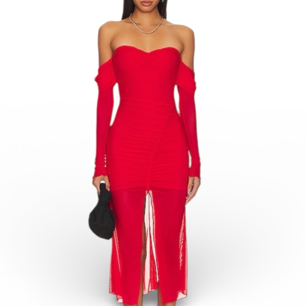 NEW MAJORELLE Elise Midi Dress in Cherry Red